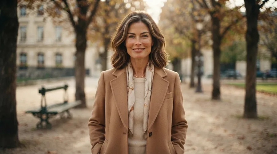 Marie en promenade au parc, souriante